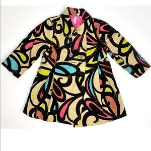 Lili & Lucy 2T neon brown velvet stained glass swirled mod dress coat